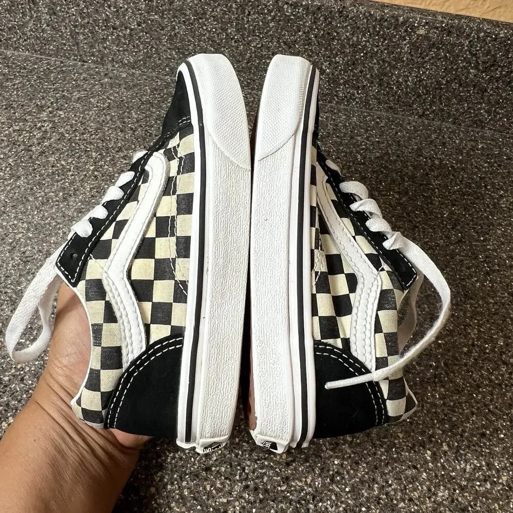 Vans Classic Little Kids Sz 12 Sneaker Shoe Lace Up Low Black Check Suede/Canvas